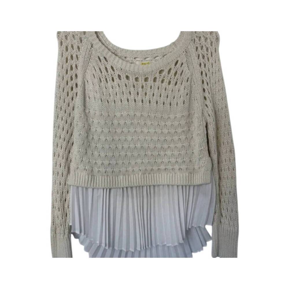 NEW FATE pleated open knit sweater in oatmeal - Picture 3 of 4